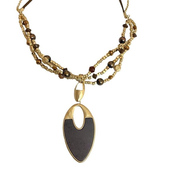 CHICO'S Necklace Brown Gold Tone Multi Strand 28" - Picture 3 of 8